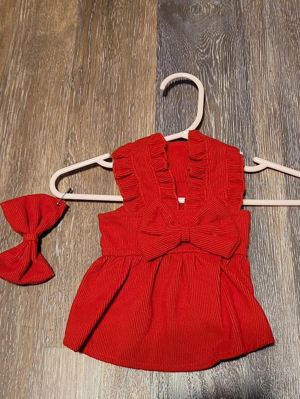 Doggie Dress Red Corduroy With Hair Bow